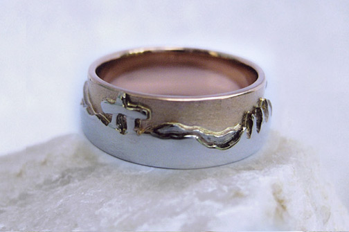 Photo: Custom Inukshuk ring - Two tone: 14K Rose Gold and Sterling Silver