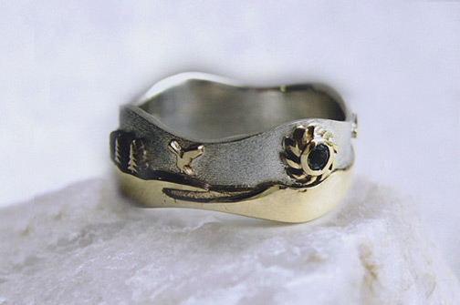 Photo: Custom ring - Two tone: 14K Gold, Sterling Silver, Emerald