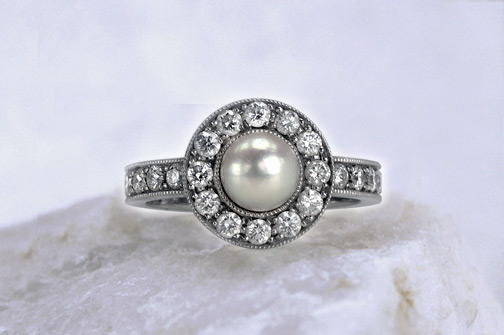 Photo - Custom engagement ring - Sterling Silver with Pearl and Canadian Diamonds
